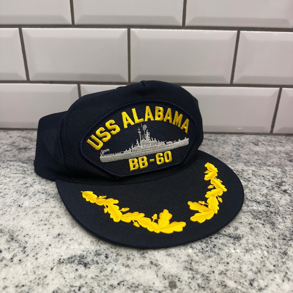 Eagle Crest USS Alabama BB-60 Navy Blue Snapback Hat Scrambled Eggs Made in USA‎